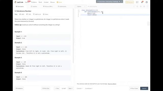 #9 Solving Palindrome Number LeetCode in Python смотреть онлайн