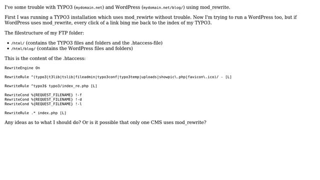 Webmasters: How do I get mod_rewrite working with TYPO3 and WordPress? смотреть онлайн