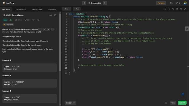 20. Valid Parentheses - Leetcode | Java & C++ | Easy | Algorithm | DSA смотреть онлайн