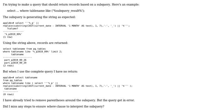 PostgreSQL query with subquery doesn't working as expected смотреть онлайн
