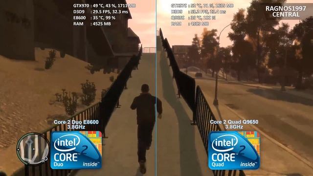Core 2 Duo E8600 vs Core 2 Quad Q9650 - Grand Theft Auto 4 - Performance Test смотреть онлайн