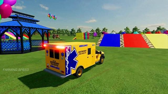 TRANSPORTING POLICE CARS, BMW, VOLKSWAGEN, FIRE TRUCK, AMBULANCE WITH TRUCKS - Farming Simulator 22 смотреть онлайн