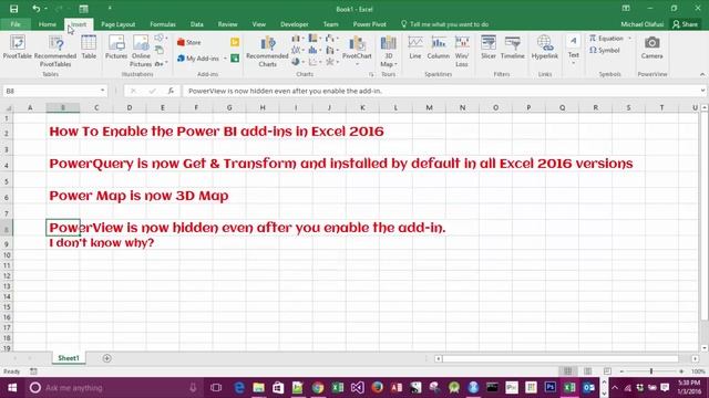 How to enable the Power BI add ins in Excel 2016 смотреть онлайн