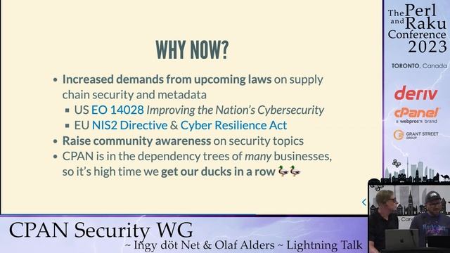 CPAN Security Working Group - Ingy döt؜؜ Net­ & Olaf Alders - TPRC 2023 смотреть онлайн