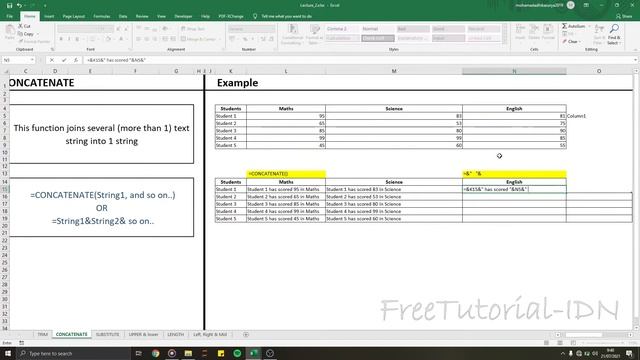 Tutorial dasar Microsoft Excel 02 Mengenal Fungsi fungsi teks TRIM, CONCATENATE, SUBSTITUTE, etc смотреть онлайн