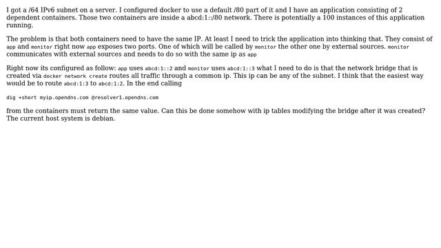 Outgoing IP address of two IPv6 Docker containers must be the same смотреть онлайн