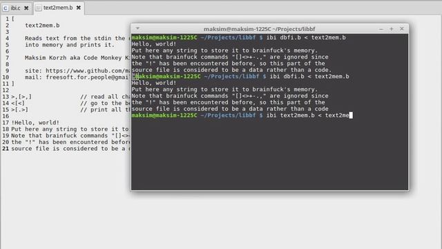 Brainfuck interpreter written in brainfuck: dbfi - by Daniel B. Christofani - part 3: application смотреть онлайн