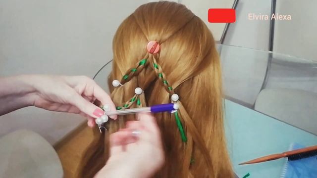 Новогодняя прическа. Ëлка. Прическа с бусинами. Косы с лентами. смотреть онлайн