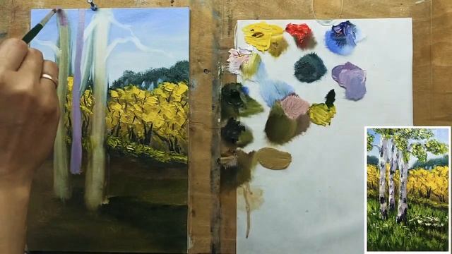 ?Картина маслом "Три Берёзки"/живопись маслом/для начинающих/Марина Бердник смотреть онлайн