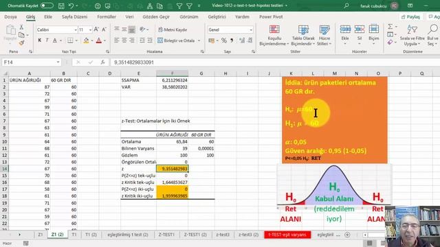 Excel ile İstatistik Hipotez Testleri z-test t-test смотреть онлайн