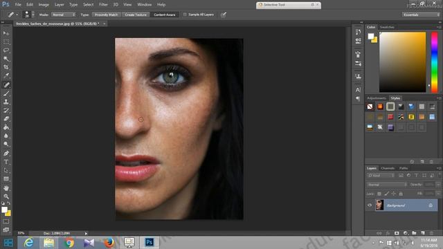 How to remove or clean face spot in Photoshop CC 2014 смотреть онлайн