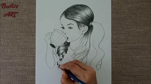 Daily challenge #158/ Girl drinking coffee drawing/ How to draw hair смотреть онлайн