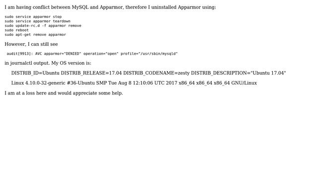 Ubuntu: AVC apparmor="DENIED" even after uinstalling Apparmor смотреть онлайн
