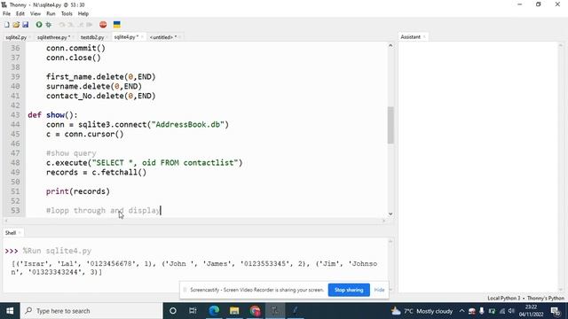 Tkinter and Sqlite - Contact List App - Lesson 4 - Extracting data rom database смотреть онлайн