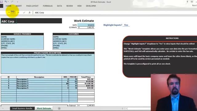 Excel Business Templates - Work Estimate Spreadsheet смотреть онлайн