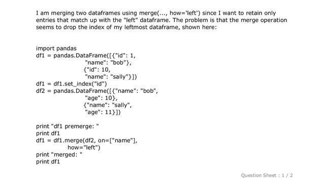 Pandas : pandas drops index index on merge in Python? смотреть онлайн