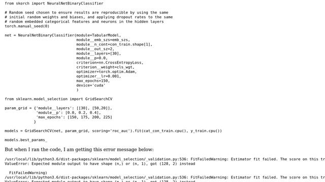 PyTorch & skorch: How to fix my nn.Module to work with skorch's GridSearchCV смотреть онлайн