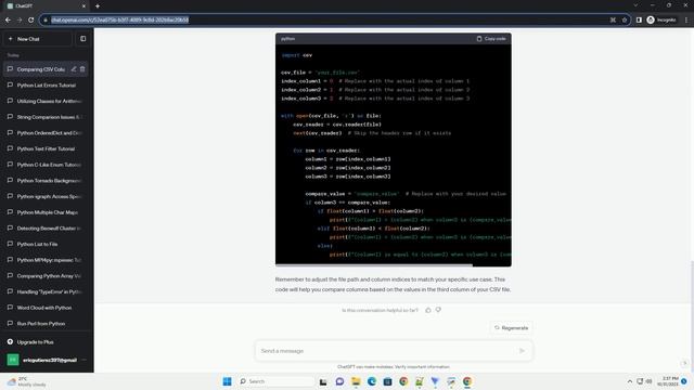 Comparing two columns in a csv file using python based on value in third column смотреть онлайн