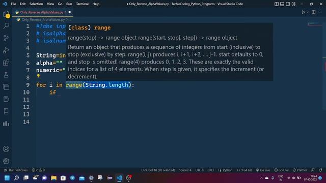 Reverse Only Alphabetic Values in a Given input Python program #techiecoding смотреть онлайн