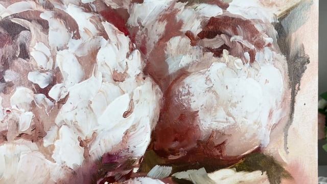 Картина пионы маслом Абстрактные цветы "Вместе" 35х45 см смотреть онлайн