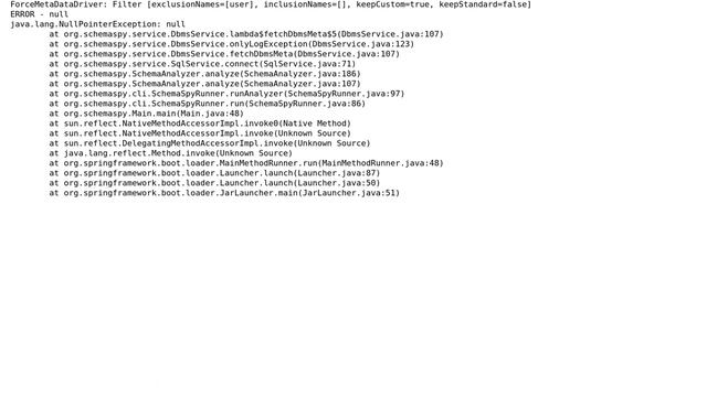 Salesforce: schemaSpy 6.0.0 - generation ends up with Null Pointer Exception смотреть онлайн