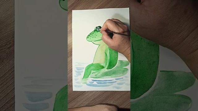 Лягушка на пруду - рисунок акварельными красками. смотреть онлайн