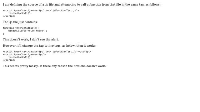 Why can't I execute JavaScript function inside the ＜script＞ tag that defines the .js source? смотреть онлайн