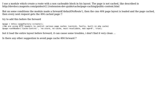 Magento: How to not page cache a route after a forward('defaultNoRoute')? смотреть онлайн