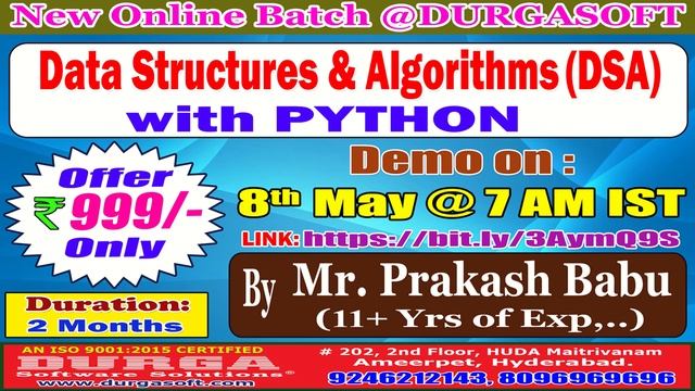 Data Structures & Algorithms with PYTHON Online Training @ DURGASOFT смотреть онлайн