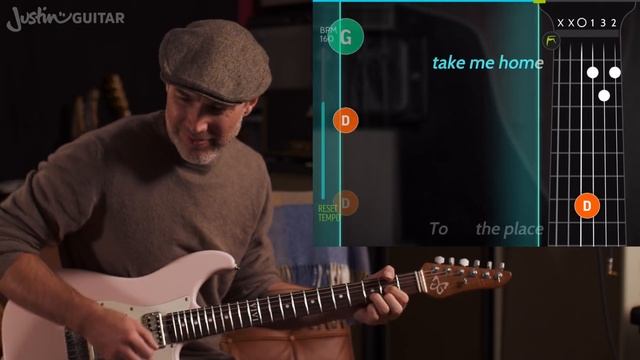 Take Me Home Country Roads Beginner Play Along using Justin's Beginner Song Course App Guitaraoke смотреть онлайн