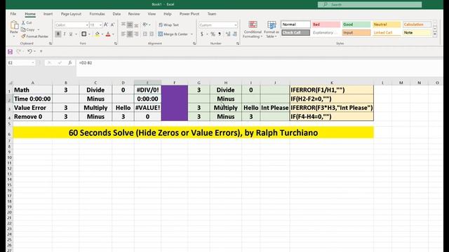 Excel Value Error , Divide by Zero, Hide Zero Time Cell Solutions смотреть онлайн