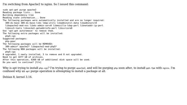 Unix & Linux: Why is apt installing a package during a purge? смотреть онлайн