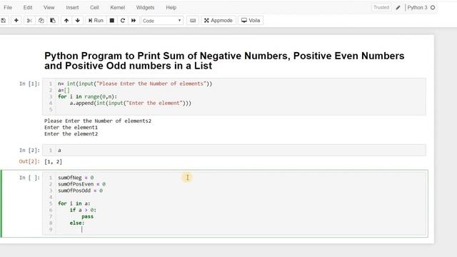 Program to print sum of negative numbers, Positive Even Numbers and Positive Odd Numbers in a list смотреть онлайн