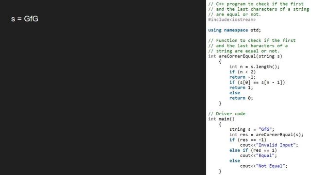 Program to check if first and the last characters of string are equal | GeeksforGeeks смотреть онлайн