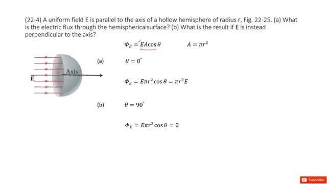 (22-4) A uniform field E is parallel to the axis of a hollow hemisphere of radius r, Fig. 22-25. (a смотреть онлайн