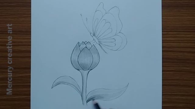 How to draw a butterfly on a flower | easy butterfly pencil drawing смотреть онлайн