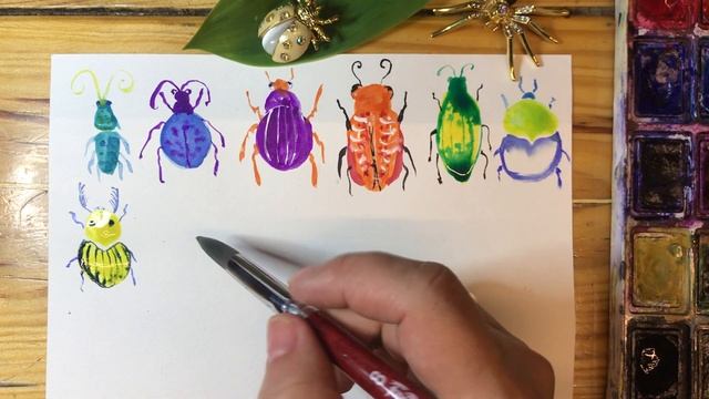 ЖУКИ. Рисование для детей и взрослых. Акварельные упражнения. смотреть онлайн