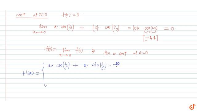 Show that the function `f(x)`defined as `f(x) = cos(1/x),x!=0; 0,x=0`is continuous at `x=0` bu смотреть онлайн