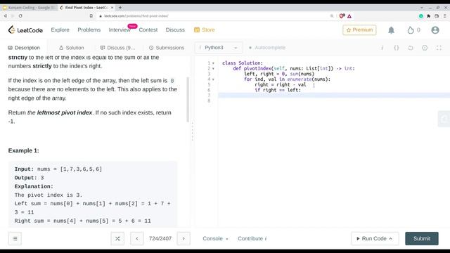 724 Find pivot index | Tamil | Easy Problem | Python | Leetcode | தமிழ் #leetcode #python смотреть онлайн