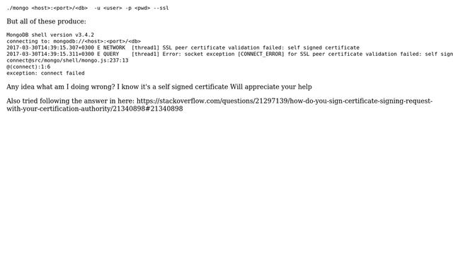 MongoDB: Getting SSL peer certificate validation failed: self signed certificate смотреть онлайн