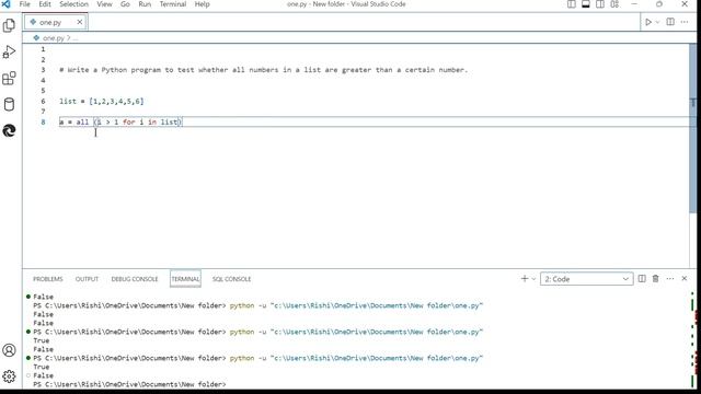 write a python program to test whether all numbers in a list are greter than a certain numbers смотреть онлайн