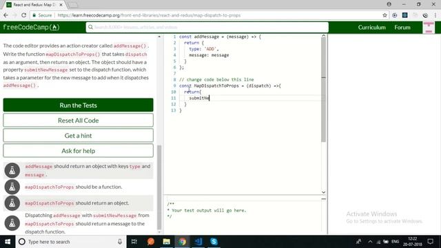 freecodecamp-React and Redux Map Dispatch to Props-solution смотреть онлайн