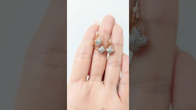 Золотые серьги и кольцо с цирконами под Van Cleef РОСТЗОЛОТО 2174 2173 смотреть онлайн