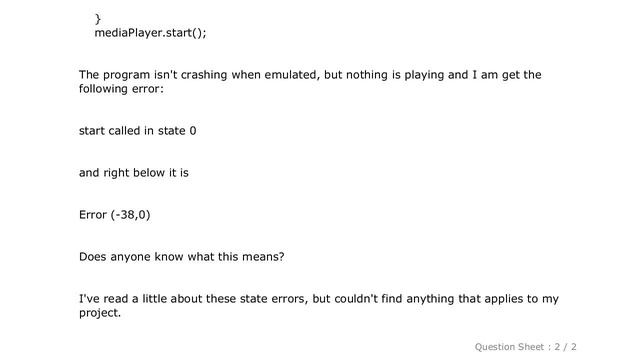 Android : Media Player called in state 0, error (-38,0) смотреть онлайн