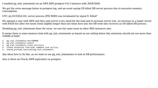 pg_stat_statements causing DB to run out of memory смотреть онлайн