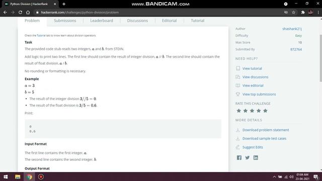 Hacker Rank Solution | Arithmetic Operator & Python-Division | Part-2 смотреть онлайн