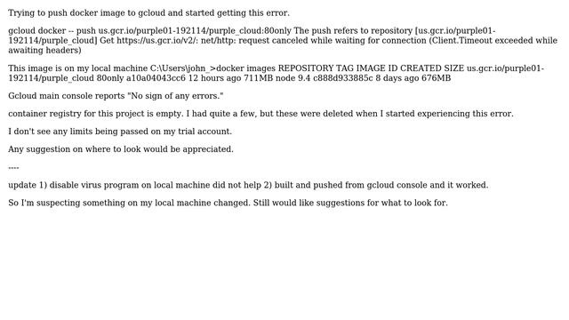 gcloud docker -- push request canceled while waiting for connection смотреть онлайн