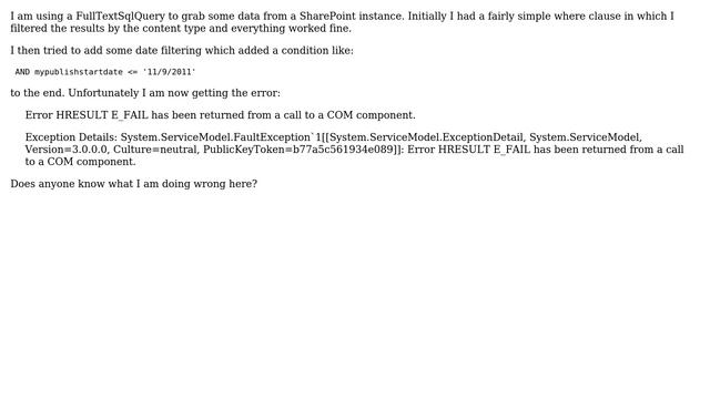 "Error HRESULT E_FAIL has been returned from a call to a COM component" when executing... смотреть онлайн