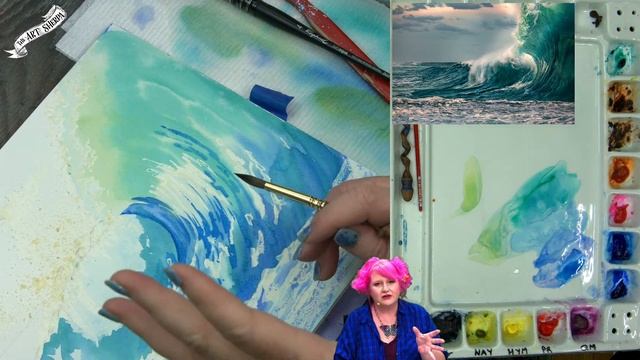 How to Paint Watercolor Splashy Foamy Wave Step by step | The Art Sherpa смотреть онлайн