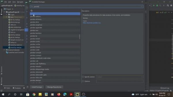 Install Pandas python in Pycharm